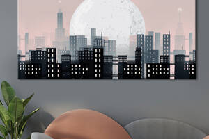 Картина KIL Art для интерьера в гостиную спальню Город - Луна над мегаполисом 80x40 см (K0009_L)