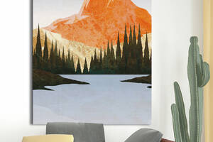 Картина KIL Art для интерьера в гостиную спальню Горы - Лес в оранжевых горах 50x38 см (P0416)