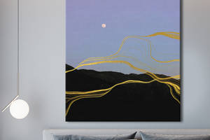 Картина KIL Art для интерьера в гостиную спальню Горы - Луна в золотых горах 50x38 см (P0417)