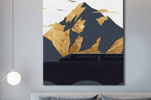 Картина KIL Art для интерьера в гостиную спальню Горы- Поезд в золотых горах 107x80 см (P0419)