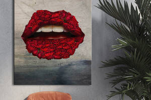 Картина KIL Art для интерьера в гостиную спальню Губы - Красные розы на губах 107x80 см (P0437)