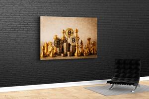 Картина KIL Art для интерьера в гостиную спальню кабинет Биткойн и золотые шахматы 51x34 см (631)