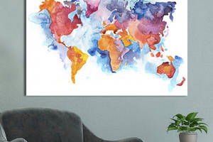 Картина KIL Art для интерьера в гостиную спальню Карты - Карта мира разноцветная 80x60 см (P0519)