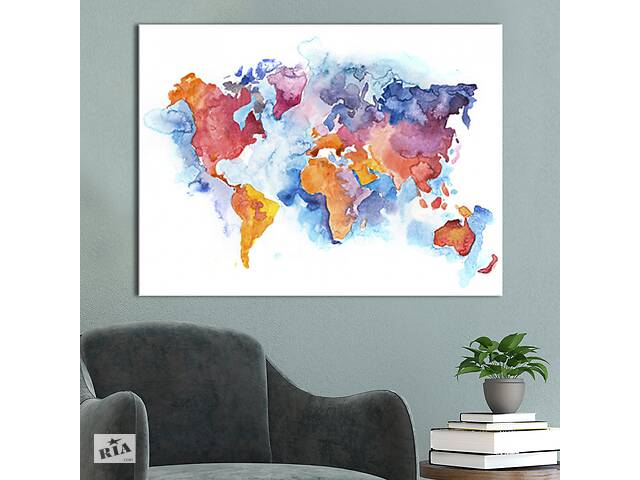 Картина KIL Art для интерьера в гостиную спальню Карты - Карта мира разноцветная 107x80 см (P0519)