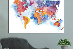 Картина KIL Art для интерьера в гостиную спальню Карты - Карта мира разноцветная 50x38 см (P0519)