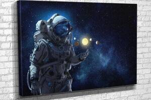 Картина KIL Art для интерьера в гостиную спальню Космонавт с планетами 80x54 см (866)