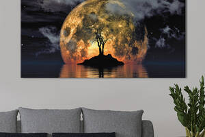 Картина KIL Art для интерьера в гостиную спальню Космос - Луна и остров с деревом 80x40 см (K0015_L)