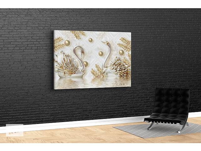Картина KIL Art для интерьера в гостиную спальню Лебеди и жемчуг 80x54 см (498