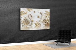 Картина KIL Art для интерьера в гостиную спальню Лебеди и жемчуг 51x34 см (498