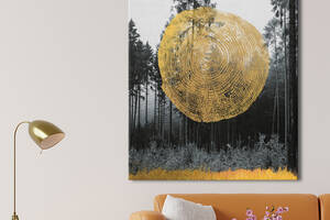 Картина KIL Art для интерьера в гостиную спальню Лес - Золотые кольца дерева 80x60 см (P0426)