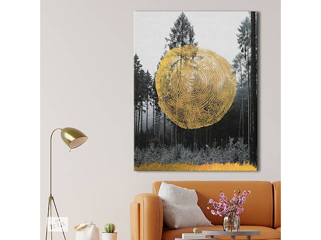 Картина KIL Art для интерьера в гостиную спальню Лес - Золотые кольца дерева 80x60 см (P0426)