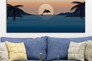 Картина KIL Art для интерьера в гостиную спальню Море -Дельфин на закате 50x25 см (K0022_M)