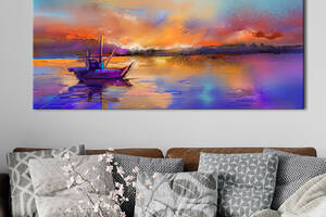 Картина KIL Art для интерьера в гостиную спальню Море - Корабль на закате 80x40 см (K0049_L)