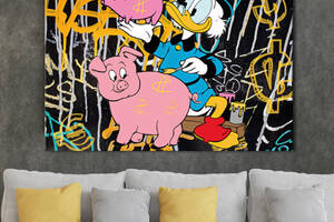 Картина KIL Art для интерьера в гостиную спальню Мультфильм - Копилка и Скрудж Макдак 80x60 см (P0469)