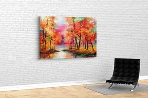 Картина KIL Art для интерьера в гостиную спальню Осенние деревья на берегу 80x54 см (507