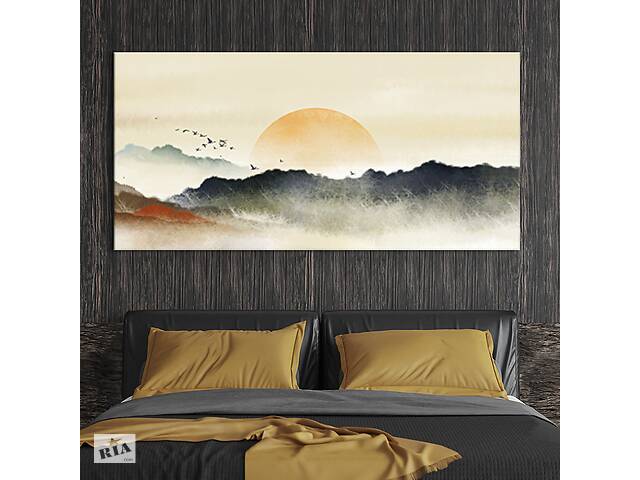 Картина KIL Art для интерьера в гостиную спальню Пейзаж - Закат 50x25 см (K0045_M)