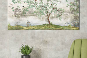 Картина KIL Art для интерьера в гостиную спальню Природа - Сакуры у реки 50x25 см (K0039_M)