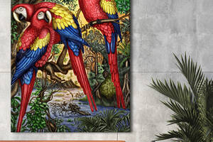 Картина KIL Art для интерьера в гостиную спальню Птицы - Яркие попугаи 80x60 см (P0489)
