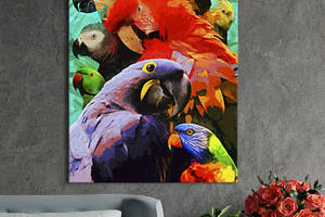 Картина KIL Art для интерьера в гостиную спальню Птицы - Яркие попугаи 80x60 см (P0499)