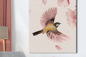 Картина KIL Art для интерьера в гостиную спальню Птицы - Птица и цветок 50x38 см (P0424)