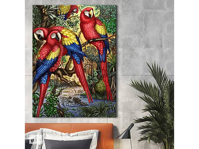 Картина KIL Art для интерьера в гостиную спальню Птицы - Яркие попугаи 50x38 см (P0489)