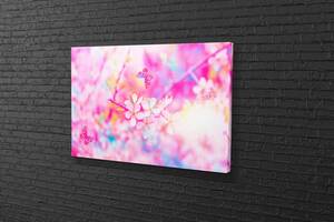 Картина KIL Art для интерьера в гостиную спальню Розовая бабочка и цветы 80x54 см (698)
