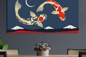 Картина KIL Art для интерьера в гостиную спальню Рыбы - Рыбы в ночном небе 50x25 см (K0018_M)