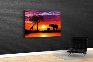 Картина KIL Art для интерьера в гостиную спальню Силуэты животных в Африке 80x54 см (520)