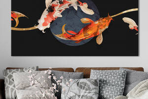 Картина KIL Art для интерьера в гостиную спальню Сюжентная композиция -Луна и оранжевые рыбы 160x80 см (K0006_XL)