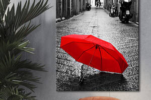 Картина KIL Art для интерьера в гостиную спальню Сюжентная композиция - красный зонт в городе 80x60 см (P0501)