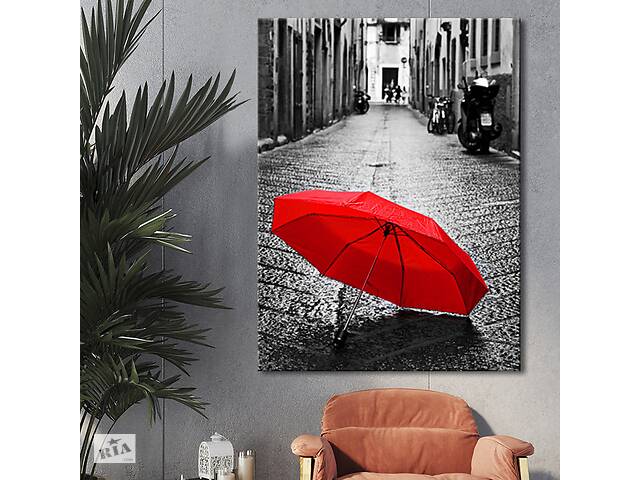 Картина KIL Art для интерьера в гостиную спальню Сюжентная композиция - красный зонт в городе 80x60 см (P0501)