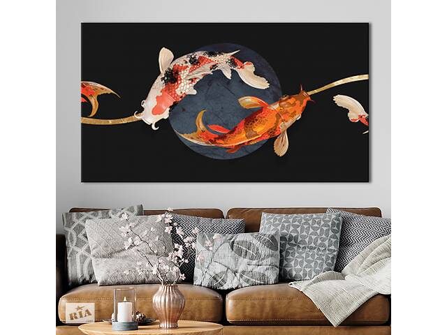 Картина KIL Art для интерьера в гостиную спальню Сюжентная композиция -Луна и оранжевые рыбы 50x25 см (K0006_M)