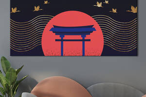 Картина KIL Art для интерьера в гостиную спальню Сюжетная композиция - Китайская архитектура и солнце 50x25 см (K0023_M)