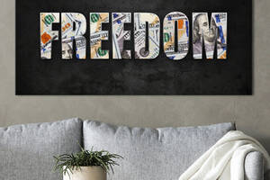Картина KIL Art для интерьера в гостиную спальню Текст - Свобода и деньги 50x25 см (K0027_M)