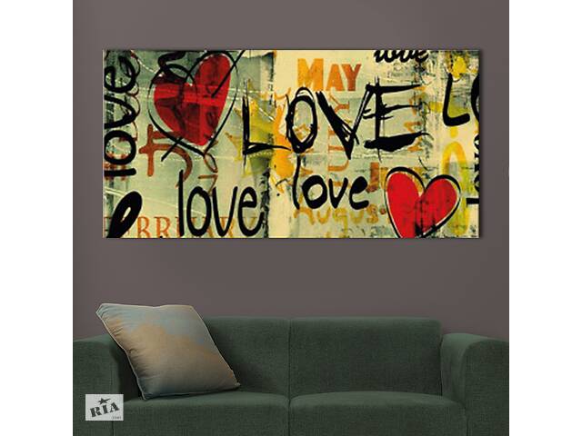 Картина KIL Art для интерьера в гостиную спальню Текст - Любовь 50x25 см (K0030_M)