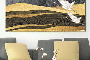 Картина KIL Art для интерьера в гостиную спальню Текстуры - золотое поле и журавли 50x25 см (K0047_M)
