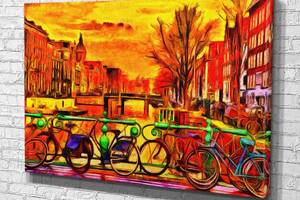 Картина KIL Art для интерьера в гостиную спальню Цветные велосипеды 80x54 см (665)