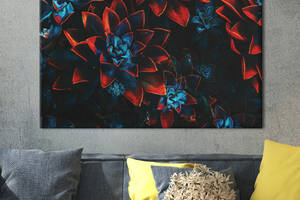Картина KIL Art для интерьера в гостиную спальню Цветы - Красно-синие цветы 160x80 см (K0001_XL)