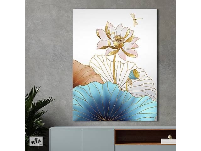 Картина KIL Art для интерьера в гостиную спальню Цветы - Золотя лилия 80x60 см (P0514)