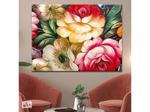 Картина KIL Art для интерьера в гостиную спальню Цветы - Разноцветный букет цветов 50x38 см (P0511)