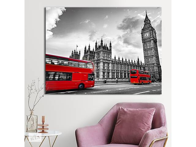 Картина KIL Art для интерьера в гостиную спальню Великобритания - Чёрно-белый Биг Бен 80x60 см (P0504)