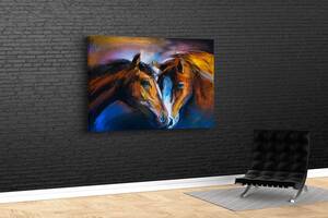 Картина KIL Art для интерьера в гостиную спальню Влюбленные кони 80x54 см (522)