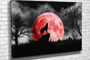 Картина KIL Art для интерьера в гостиную спальню Волк и красная луна 80x54 см (736)