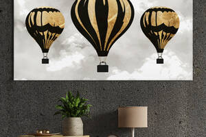 Картина KIL Art для интерьера в гостиную спальню Воздушные шары - Черно-золотые воздушные шары 160x80 см (K0008_XL)