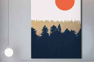 Картина KIL Art для интерьера в гостиную спальню Закат - Оранжевое солнце в лесу 50x38 см (P0406)