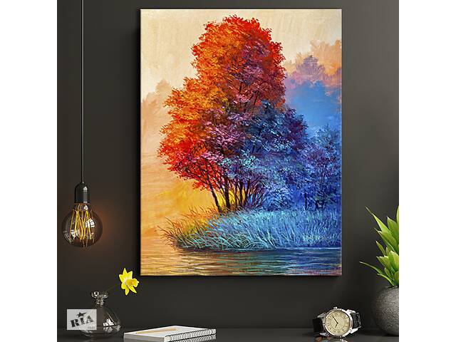 Картина KIL Art для интерьера в гостиную спальню Живопись - Оранжево-синее дерево 107x80 см (P0516)