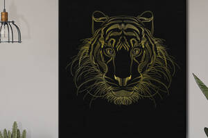 Картина KIL Art для интерьера в гостиную спальню Животные - Тигр в золотых линиях 50x38 см (P0413)