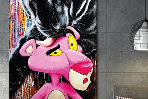 Картина KIL Art для интерьера в гостиную спальню Животные - Черная и розовая пантера 50x38 см (P0485)