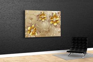 Картина KIL Art для интерьера в гостиную спальню Золотые цветы с жемчугом 80x54 см (491)
