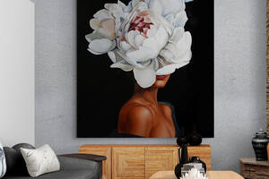Картина на холсте Девушка с пионом на голове HolstPrint RK0127 размер 50 x 70 см